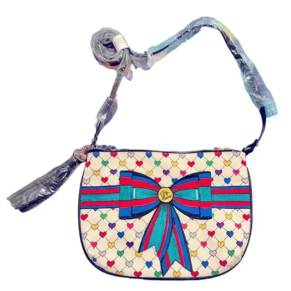Brighton Holiday Love & Joy Pouch Canvas Hearts Bow Rainbow Colorful Purse NWT - Picture 4 of 10